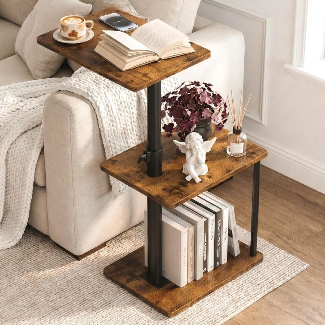 Nova – Justerbart soffbord i industriell stil med flera hyllplan