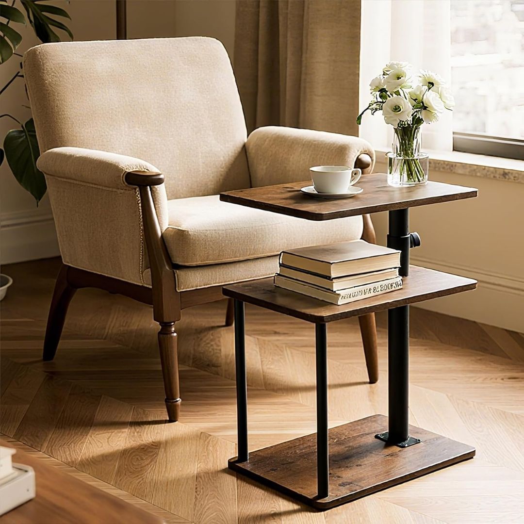 Nova – Justerbart soffbord i industriell stil med flera hyllplan